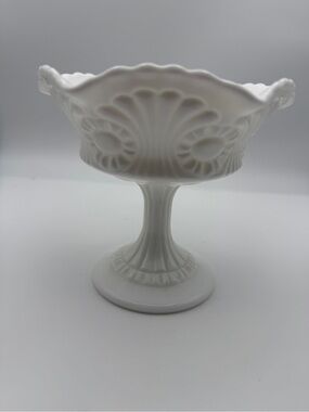 Vintage Fenton Milk Glass Pedestal Compote Dish Signed on bottom RARE